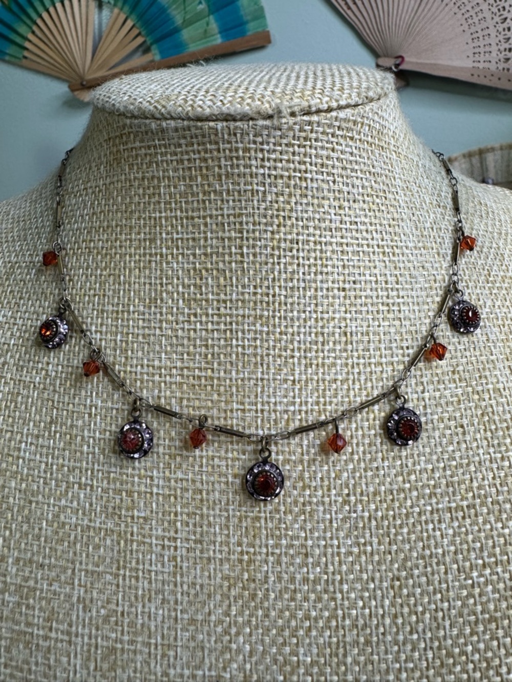Vintage-Inspired Orange Crystal Charm Necklace READ